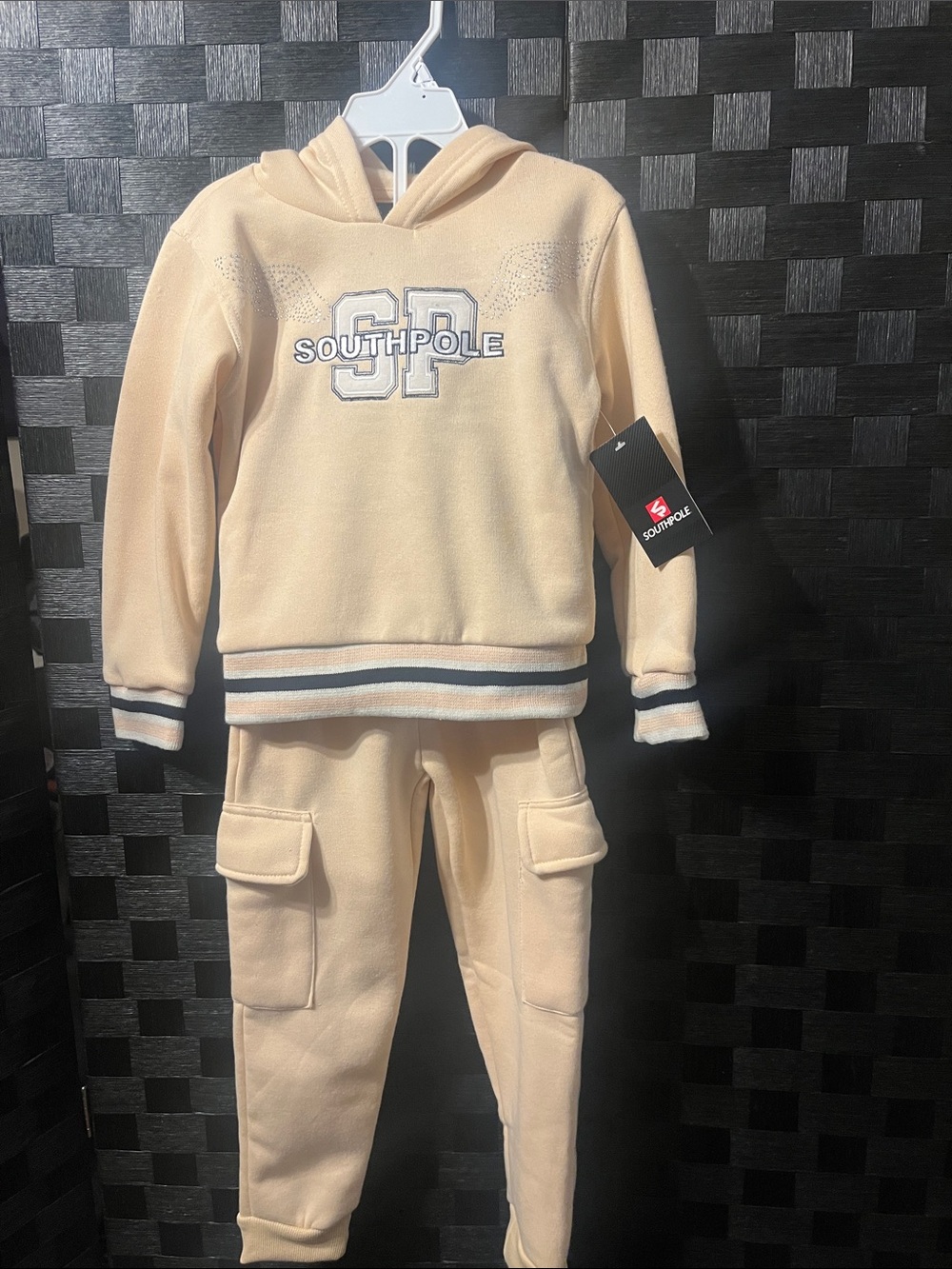 South Pole Kids Cream Hoodie & Cargo Joggers Set with Navy Trim